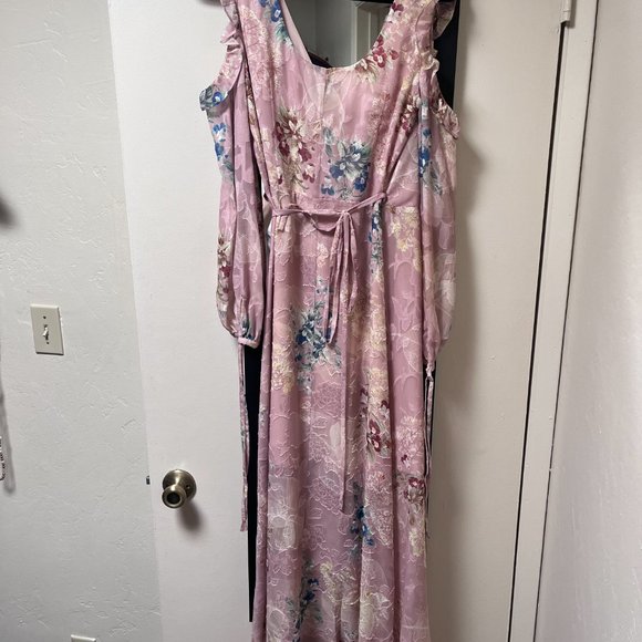 We Are Kindred Hayley Frill Cold Shoulder Pink Floral Dress - Picture 5 of 5